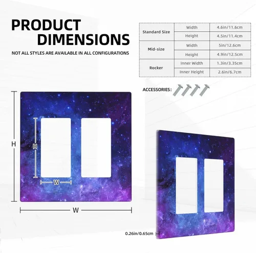 Vista 5 de Cubierta Decorativa para Interruptor de Luz Doble Basculante Galaxy, Placa de Pared de 2 Gang, Cubiertas de Tomas Eléctricas, Placa Frontal Galaxia