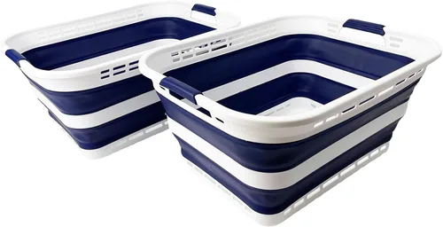 Vista 17 de SAMMART - Canasta plegable de plástico para la ropa sucia de 42L (11 galones) – Contenedor/organizador de almacenamiento plegable – Tina portátil