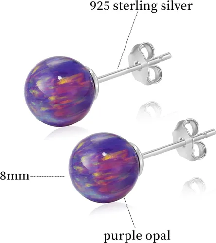 Vista 2 de Natural Stone Stud Earrings for Women 8mm Sterling Silver Genuine Gemstone Earrings Handmade Sterling Silver Crystal Stud Earrings for Women