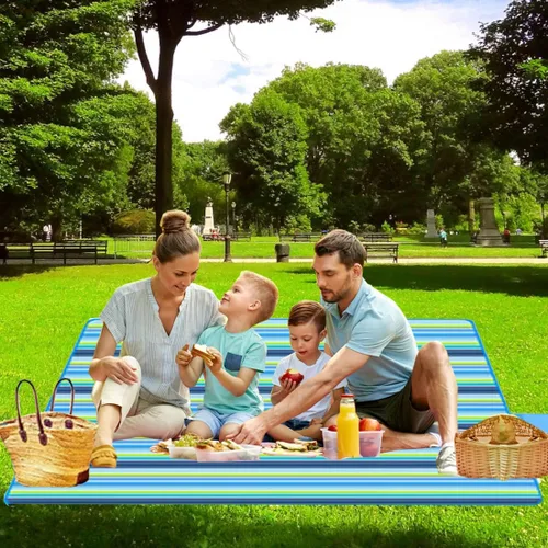 Vista 8 de PUPOPIK Manta de picnic para playa, tapete de picnic de 80 x 60 pulgadas, impermeable, plegable, manta familiar, manta portátil grande de picnic