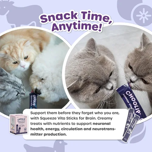 Vista 8 de Choolip Golosinas Vita Stick para lamer para gatos y perros, paquete de variedad de apoyo cerebral de 49 unidades, pollo y atún con DHA, CoQ10