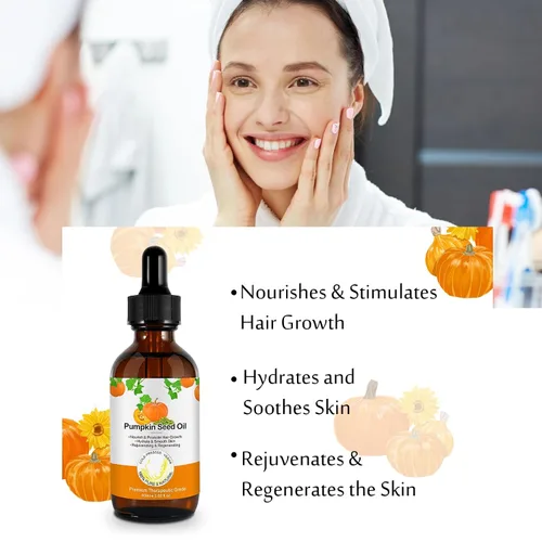 Vista 4 de Aceite de semilla de calabaza para el crecimiento del cabello, puro y natural, prensado en frío, hidratante y reparador de cabello seco y dañado