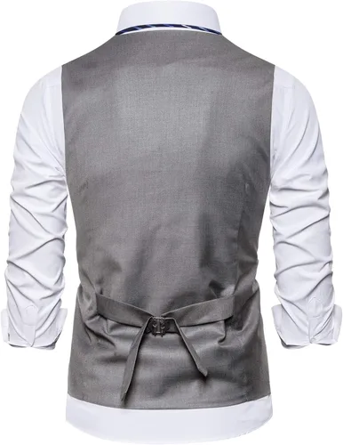 Vista 3 de DONGD Chaleco de traje formal para hombre, chaleco de vestir de negocios para traje o esmoquin