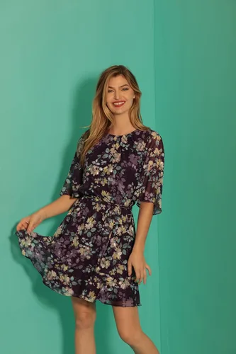 Vista 4 de London Times Vestido Blouson con volantes para mujer, invitada de fiesta en el jardín