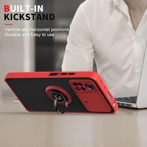 Vista 6 de Funda delgada para Xiaomi Poco X4 Pro 5G 6.67 '' 2022 con anillo de 360 ° Kickstand Bumper Funda a prueba de golpes para Xiaomi Poco X4 Pro, verde