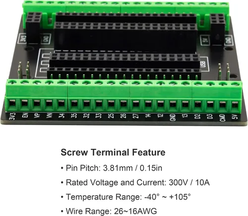 Vista 3 de 2 unidades para ESP32 Super Breakout Board 3.81mm / 0.15" Bloques de terminales GPIO Placa de expansión 3 tipos de salida para módulo ESP32