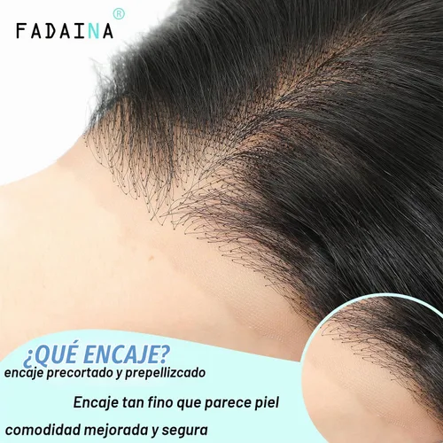 Vista 2 de Peluca de encaje frontal sintético sin pegamento de 9 x 7 pulgadas, encaje HD atado a mano, línea capilar prearrancada, peluca sintética con encaje