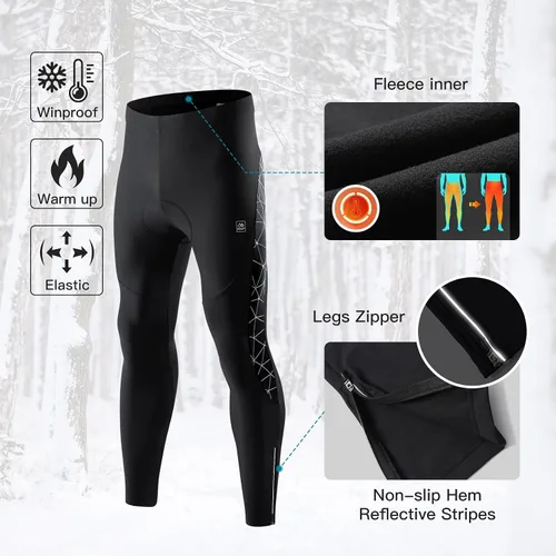 Vista 4 de Santic Mallas de ciclismo para hombre, pantalones acolchados, leggings de ciclo, pantalones de bicicleta reflectantes, para invierno, cálido, a