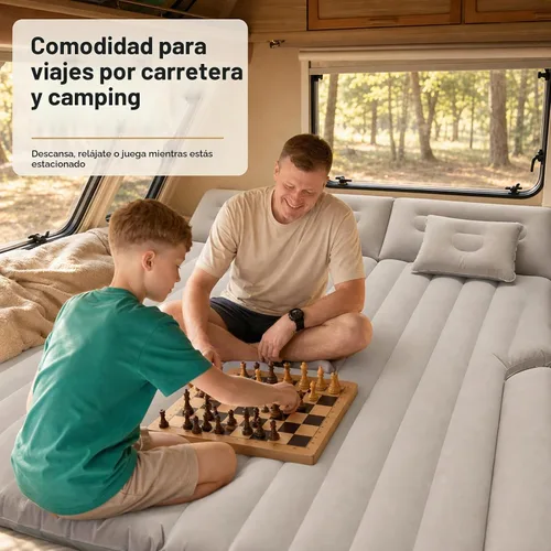 Vista 2 de Colchón de aire SUV cama doble para maletero, cama inflable de coche para viajes camping con bomba y almohadas Beige