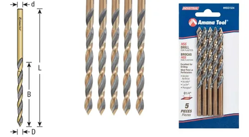 Vista 2 de Amana Tool - (HSS1520) Taladro de plástico Hss de 1/8" paquete de 5