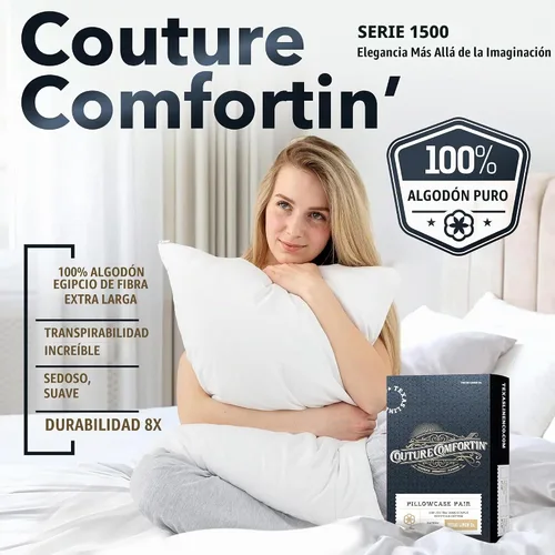 Vista 3 de TEXAS LINEN CO. Juego de 2 fundas de almohada 100% de algodón egipcio, tamaño estándar/Queen, fundas de almohada de lujo de alta serie color beige
