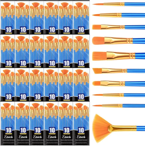 Vista 9 de ESRICH 10 piezas pinceles, pincel para pintura acrílica, juego de pinceles de pintura acrílica para óleo acuarela, lienzo de roca para cuerpo