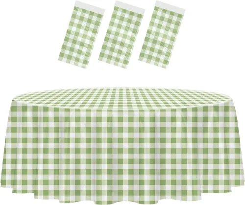 Vista 21 de HEIPINIUYE - Paquete de 2 manteles redondos de 84 pulgadas de plástico beige, manteles de mesa impermeables desechables para redondas, ideales