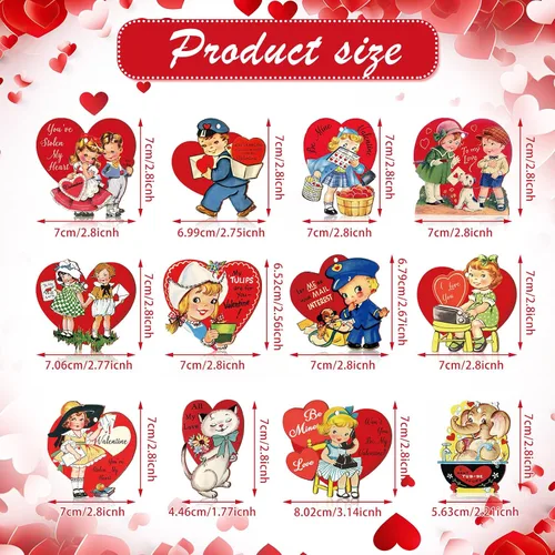 Vista 3 de BBTO 36 adornos de madera para el día de San Valentín, decoración retro para árbol de San Valentín, forma de corazón rojo, recortes de madera