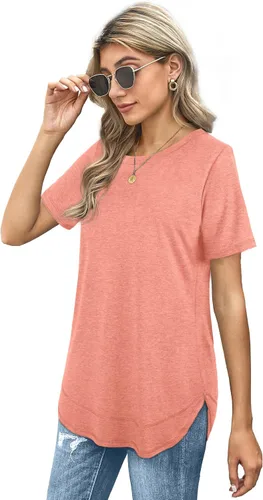 Vista 3 de Dofaoo Camisetas de verano para mujer, ajuste holgado, plisado, cuello cuadrado, dobladillo curvado, tallas S-2XL