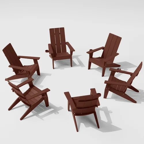 Vista 29 de MXIMU Silla Adirondack moderna resistente a la intemperie con portavasos, sillas de gran tamaño para hogueras Adorondic de plástico al aire libre
