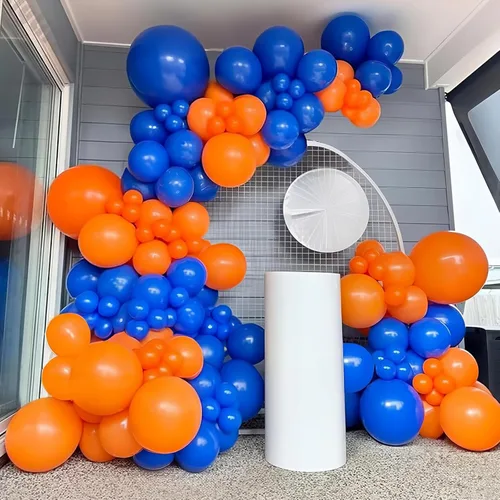 Vista 6 de HILAVO Kit de arco de guirnalda de globos naranja azul negro 112 piezas Globos de látex de helio azul marino real negro naranja para graduación Azul