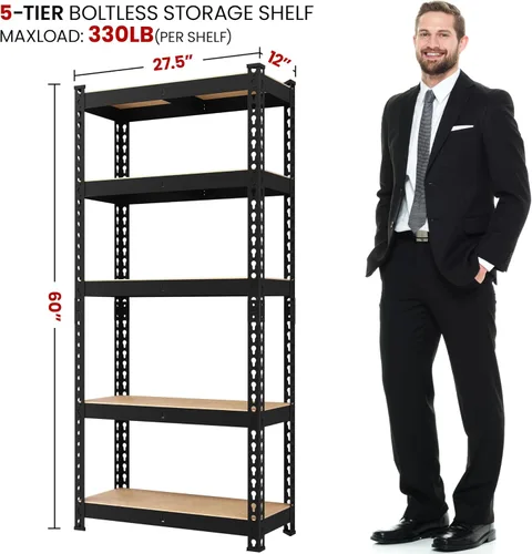 Vista 3 de Yaheetech Estantes de almacenamiento, estantería de metal ajustable resistente de 5 niveles, estante industrial para garaje, almacén, despensa, Negro