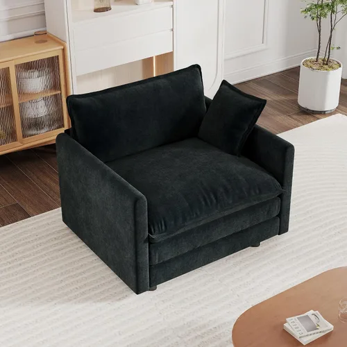 Vista 10 de mikibama Sofá de una plaza de 41.4 pulgadas, sillón cómodo tapizado profundo de chenilla con almohada decorativa para sala de estar, dormitorio Beige