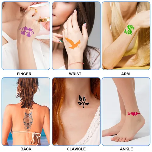 Vista 7 de Qpout Plantillas de tatuaje para niños y adultos, kit de plantillas de tatuaje de henna, diseño de plantillas de tatuaje pequeñas y grandes