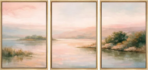 Vista 61 de SIGNWIN Lienzo enmarcado para pared, juego de arte de campos pastorales, flores silvestres, campo rústico, paisaje, floral, ilustraciones modernas