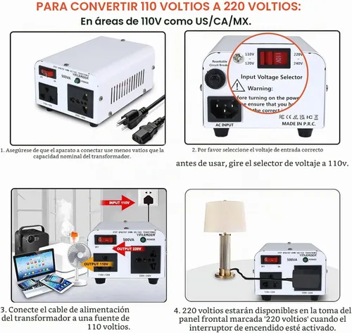 Vista 5 de Yinleader 500W 110V a 220V Convertidor de Voltaje Transformador Paso Arriba Blanco