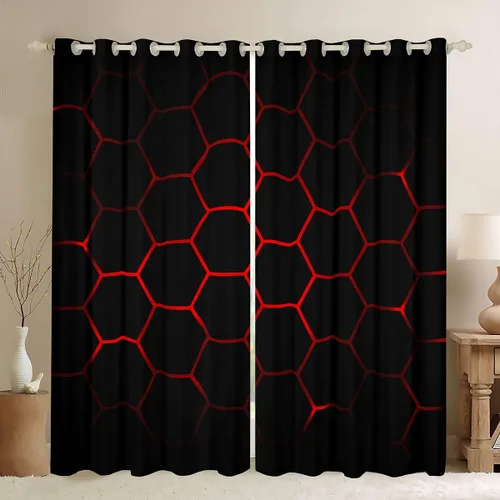 Vista 37 de Feelyou - Cortinas de ventana en forma de panal, tema geométrico hexagonal con luces de neón verdes, para chicos adolescentes y hombres, elegante
