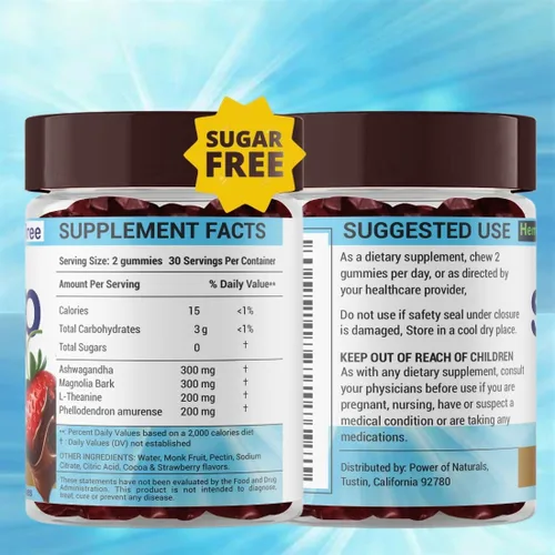 Vista 6 de Ayuda para dormir sin melatonina Gomitas para dormir para niños y adultos sin gluten sin OMG Sabor cacao y fresa, 60 gomitas veganas sin azúcar