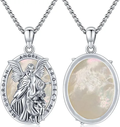 Vista 2 de Collar con colgante de San MiguelSan CristóperSan SebastiánGuadalupeÁngel de la GuardaSanta MuerteJudeJoseph para hombres y mujeres, plata de ley