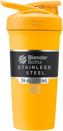 Vista 32 de BlenderBottle Strada Shaker Cup - Botella de agua aislada de acero inoxidable con batidor de alambre, 24 onzas, color negro