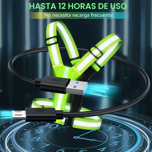 Vista 3 de Simket Chaleco Reflectante LED para Correr, Equipo Reflectante para Correr de Alta Visibilidad, Chaleco Reflectante Ajustable Recargable