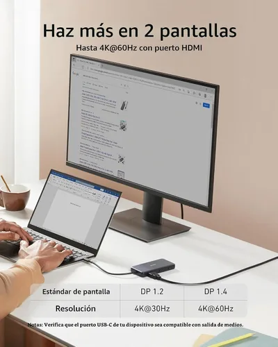 Vista 8 de Anker 555 Hub USB-C (8 en 1), con suministro de energía de 85W, puerto HDMI 4K 60Hz, USB C de 10Gbps y 2 puertos de datos A, lector de tarjetas