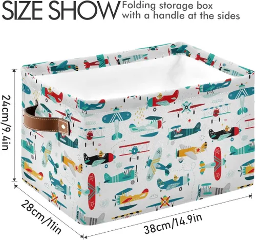 Vista 3 de Cesta de almacenamiento, cubo de caricaturas, avión helicóptero, caja de almacenamiento grande plegable para juguetes, contenedor organizador