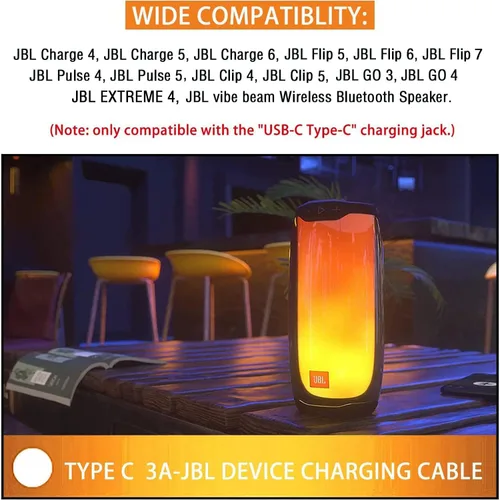 Vista 4 de Hyacinyh Cable de carga rápida compatible con JBL Charge 4, Charge5, Charge 6, JBL Flip 5, Flip 6, Flip 7, JBL Pulse 4, Pulse 5, Clip4, Clip5