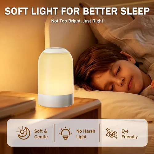 Vista 2 de Luz nocturna táctil de mesita de noche, luz nocturna de guardería para bebés para niños y adultos, luz de huevo con temporizador, lámpara de mesa