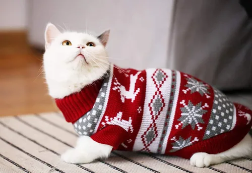Vista 4 de Suéteres de Navidad para perros, ropa de invierno para mascotas, ropa de Navidad, abrigos cálidos clásicos, renos, copos de nieve, suéter de rombos