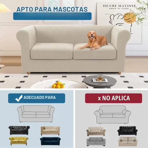 Vista 6 de H.VERSAILTEX 3 piezas de funda elástica para sofá biplaza Chesterfield para sofá de 2 cojines. Funda para sofá no deslizante de asiento profundo