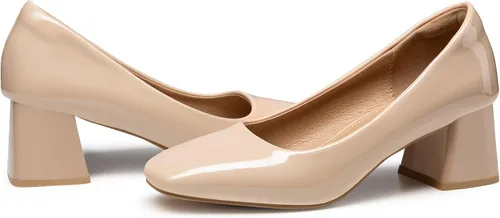 Vista 4 de Heel The World Zapatos de tacón bajo y grueso para mujer, zapatos de vestir de charol con punta cuadrada para fiesta, oficina