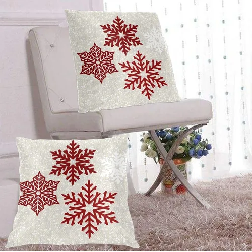 Vista 5 de JOOCAR Fundas de almohada navideñas de 20 x 20 pulgadas, paquete de 2 fundas de almohada de copos de nieve rojos de Navidad, fundas de almohada