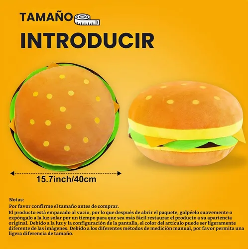 Vista 2 de Almohada de hamburguesa con queso de felpa de 15.7 pulgadas