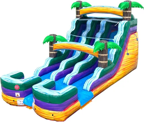 Vista 12 de TentandTable Tobogán acuático inflable de doble carril para niños y adultos, diversión acuática gigante de grado comercial, incluye soplador de aire