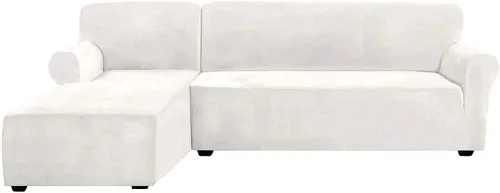 Vista 8 de Fundas de sofá de lujo en forma de L, 2 piezas, fundas elásticas de terciopelo para sofá esquinero con correas en la parte inferior para sala