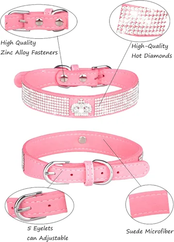 Vista 3 de Collar de perro para perros pequeños, collares ajustables de cuero de gamuza para perro, collar de perro rosa para gato, collar de perro con Rosa3