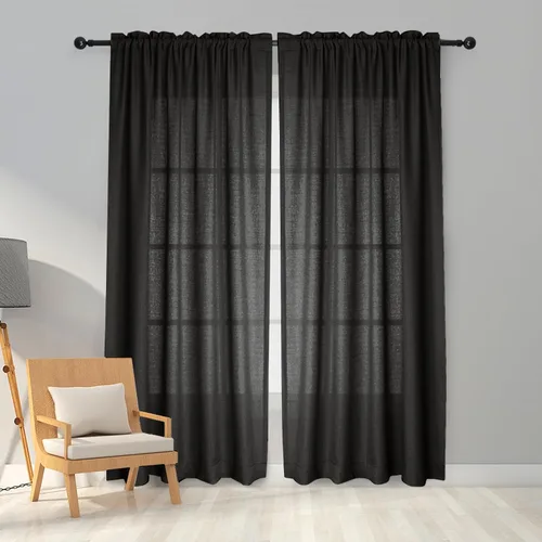 Vista 23 de Melodieux Cortinas de Niveles Semitraslúcidas Negras de 24 Pulgadas de Largo para Cocina, Cafetería, Dormitorio, Ventanas Pequeñas, Aspecto de Lino