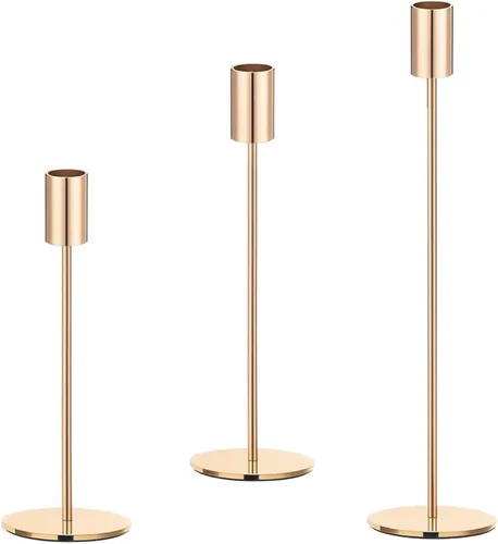Vista 11 de Juego de 3 Portavelas Negros, Portavelas de Metal para Velas Cónicas, Candelabro Decorativo Clásico para Navidad, Bodas, Fiestas, Mesas de Cena