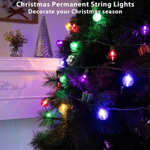 Vista 5 de 100 luces LED de 15 metros de bolas de Navidad redondas G30 al aire libre, luces de bolas pequeñas de Navidad redondas G30, impermeables
