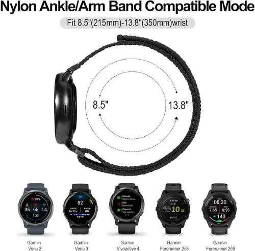Vista 2 de 22mm Sport Ankle/Arm Band Compatible with Amazfit Helio, Quick Release Breathable Nylon Bicep Strap Replacement for Garmin Venu 3/Venu 4 45mm/Venu