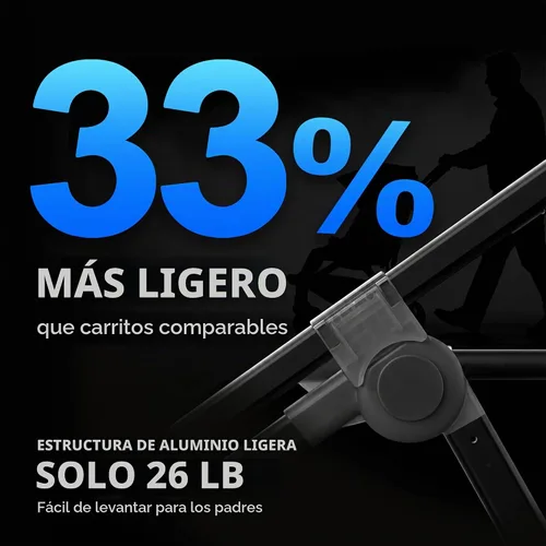 Vista 8 de Cochecito vagón para 2 niños, todo terreno con toldo extraíble de protección UV, mango ajustable para empujar/tirar, bandeja para aperitivos y Negro