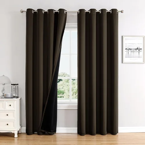 Vista 55 de ChrisDowa Cortinas 100% opacas de 63 pulgadas de largo para dormitorio con forro negro, 2 capas gruesas totalmente opacas con aislamiento térmico