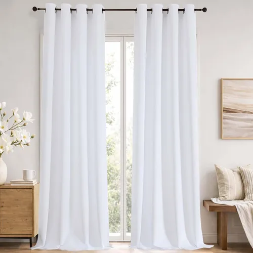Vista 113 de Simplebrand Cortinas blancas puras de 96 pulgadas de largo para oscurecer la habitación, juego de 2 paneles para dormitorio/sala de estar, bloqueo